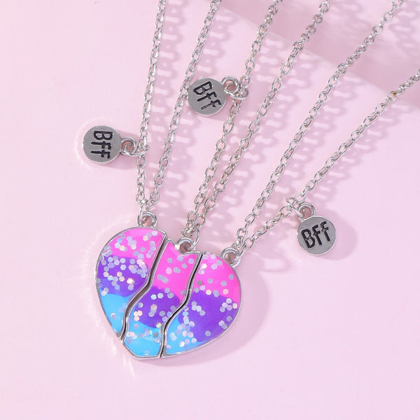 Rainbow Heart BFF Necklace - 3 Pieces