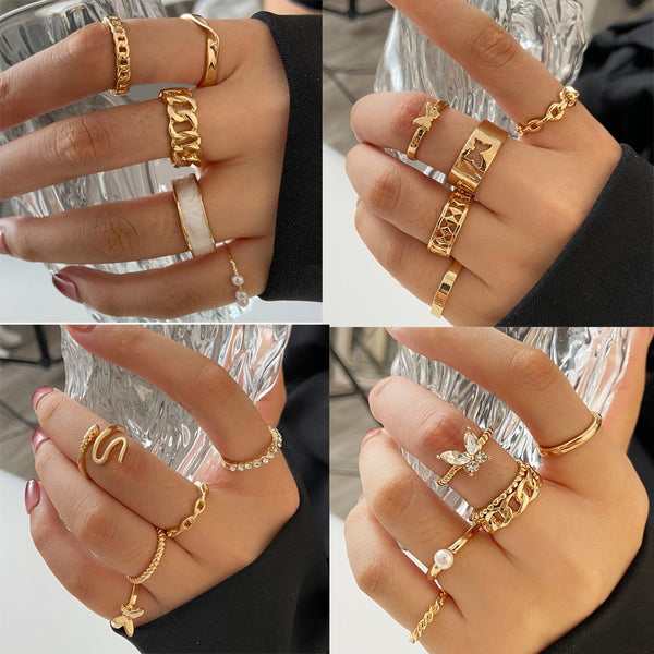 Marble Texture Gold Chain Rings