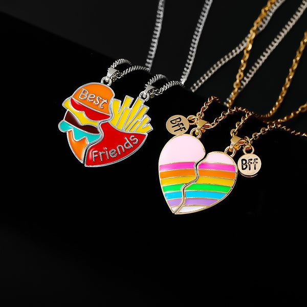 Rainbow Pastel Heart BFF Necklace - Pair