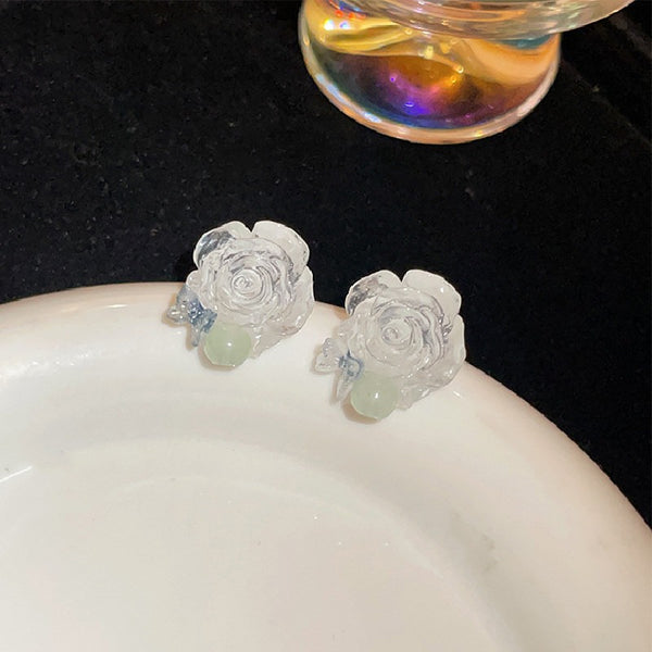 White Acrylic Rose Earrings