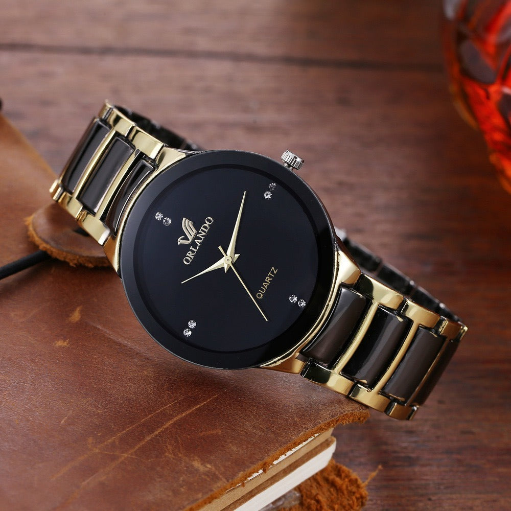 Faux Stone Bow Premium Black Gold Wrist Watch – pinkpops.pk