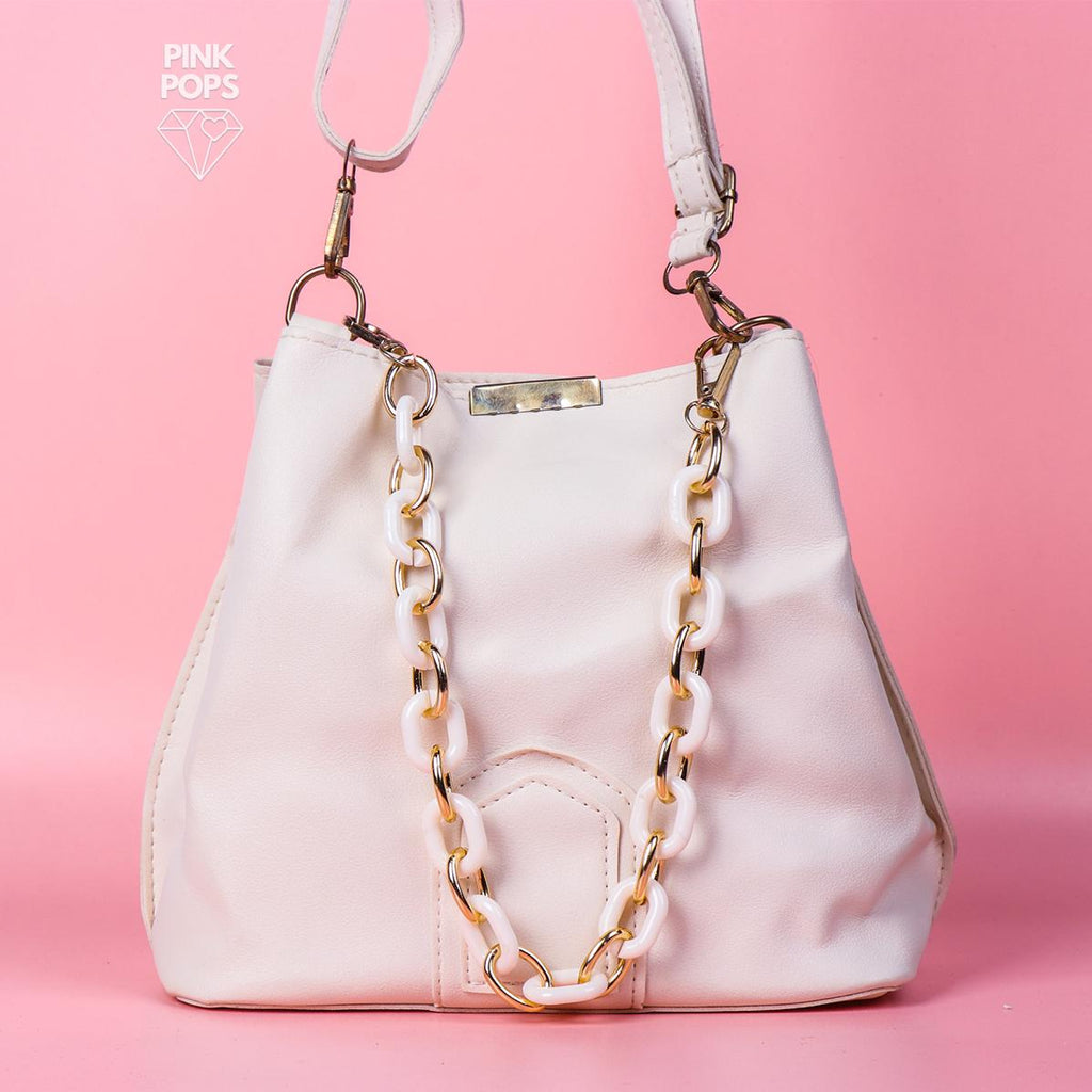 Alluring White Chained Hand Bag
