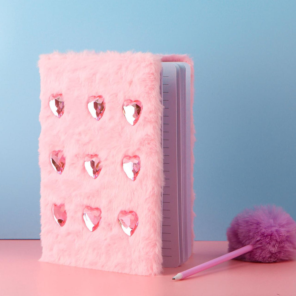 Baby Pink Crystal Heart Plush Notebooks