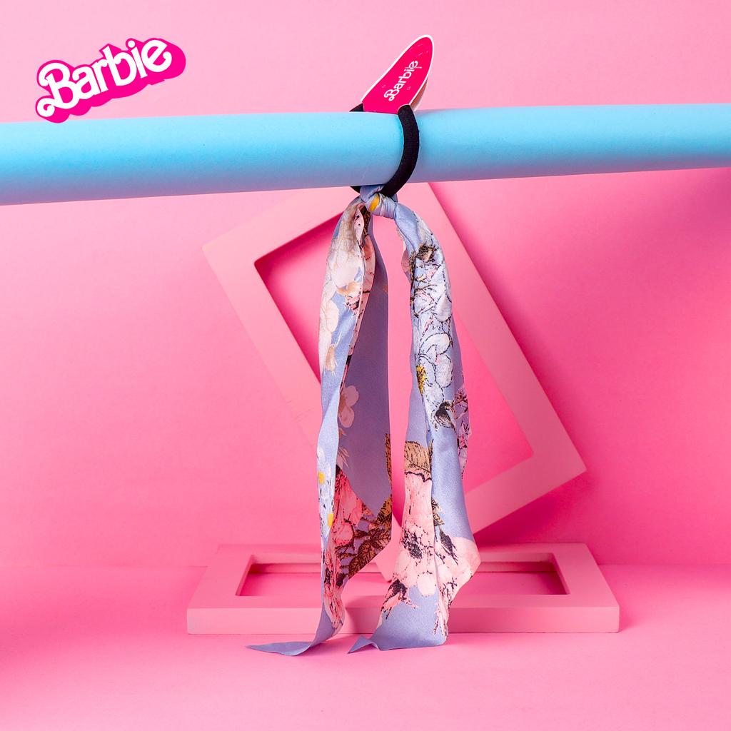 barbie floral blue silk scrunchie - pink pops