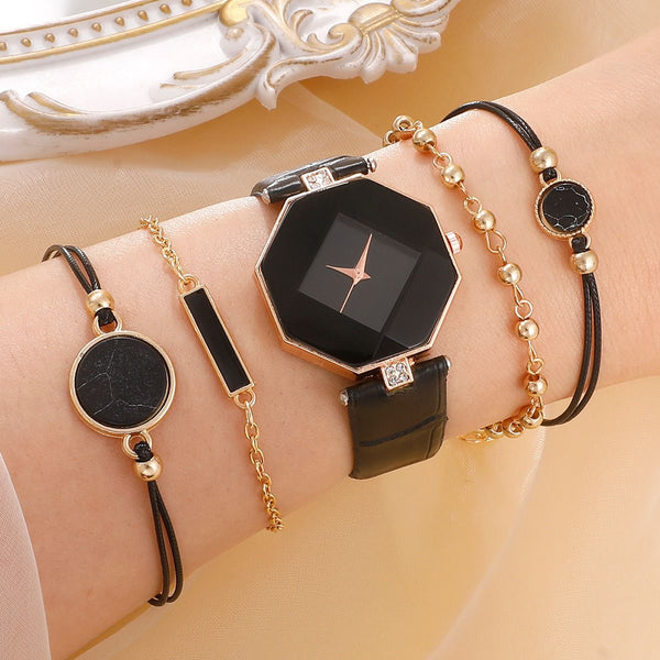 Endearing Black Wrist Watch With Bracelet Set