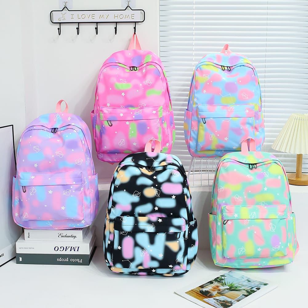 Girls Tie Dye Star Print Fashion Backpack Set of 3