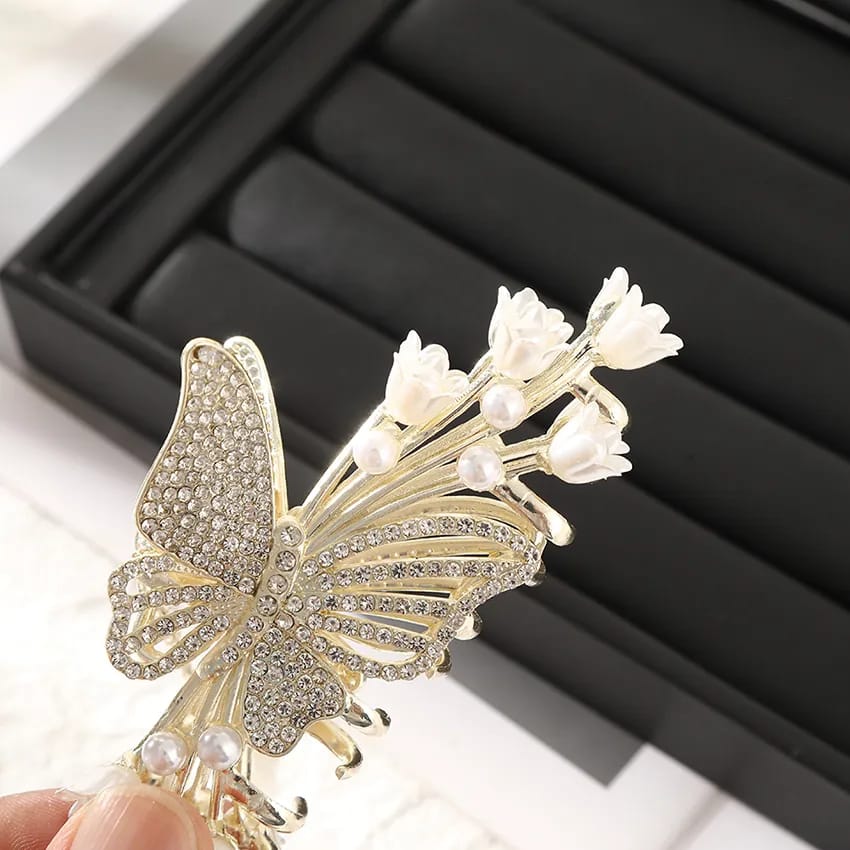 Pearl Rose Butterfly Hair Clip