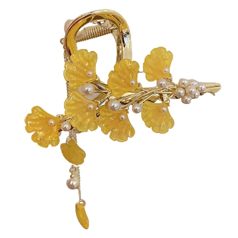 Yellow Leaves Faux Chain Hair Clip