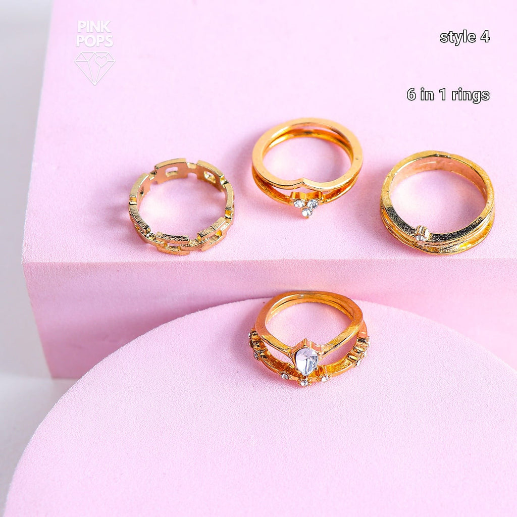 6 in 1 Golden Chain Rings