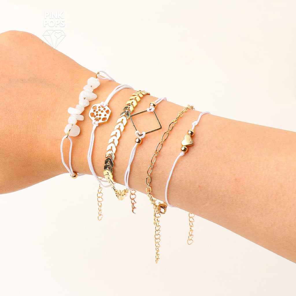 Set of 6 Golden Leaves Bracelet