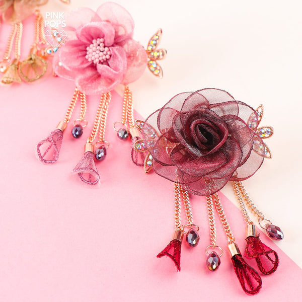 Organza Flower With Studded Stones Hair Clips