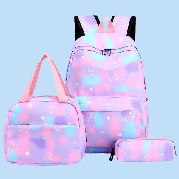 Girls Tie Dye Star Print Fashion Backpack Set