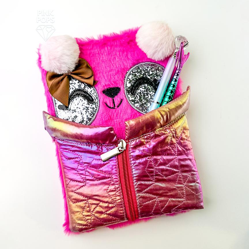 Pink Plush Notebook With Pouch