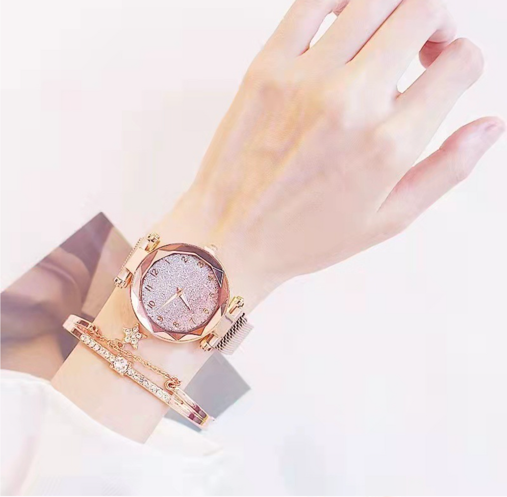 Rose Gold Diamond Star Wrist Watch