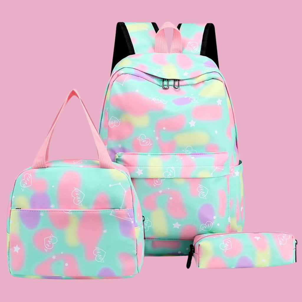 Girls Tie Dye Star Print Fashion Backpack Set of 3