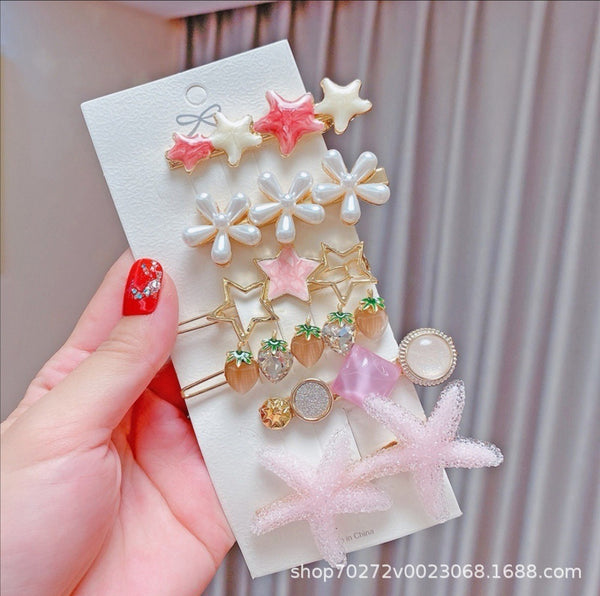 Starry Pink Butterfly Hair Clip Set