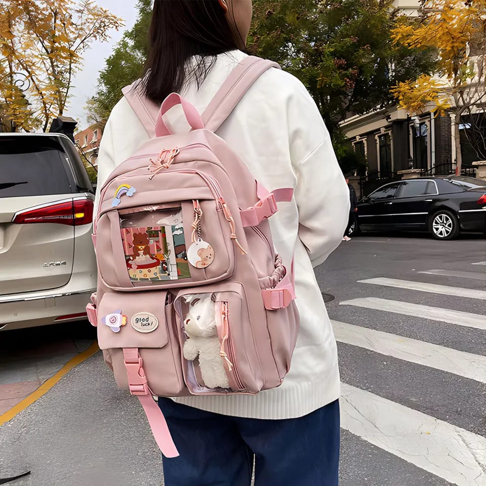 Korean backpack pink on sale