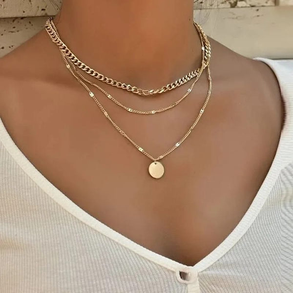 Gold Coin Chain Layer Necklace