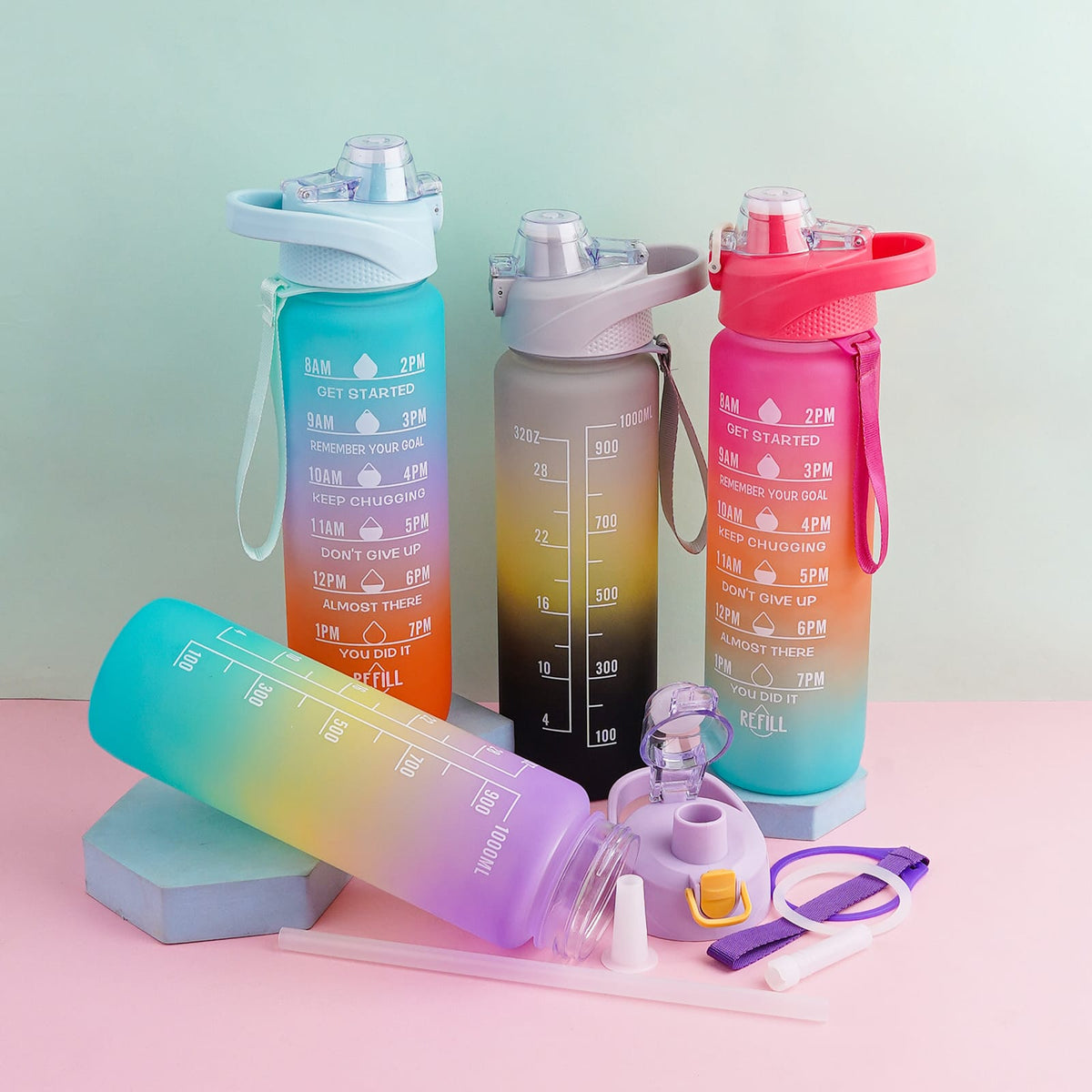 Multi Color Motivational Water Bottle – pinkpops.pk