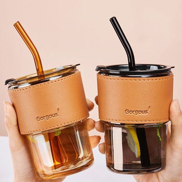 Leather Sleeve Mug With Straw