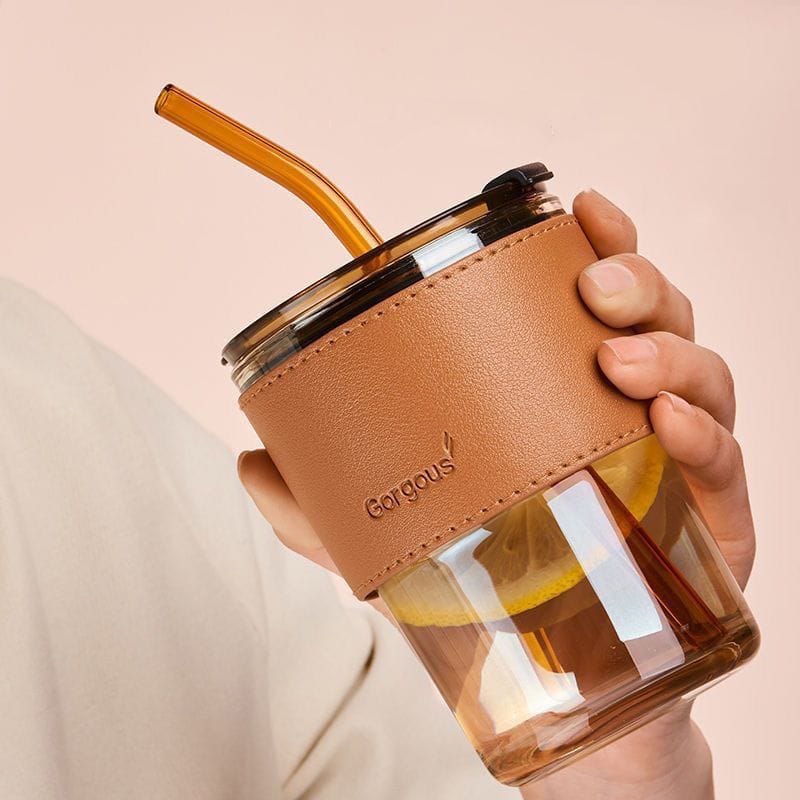 Leather Sleeve Mug With Straw