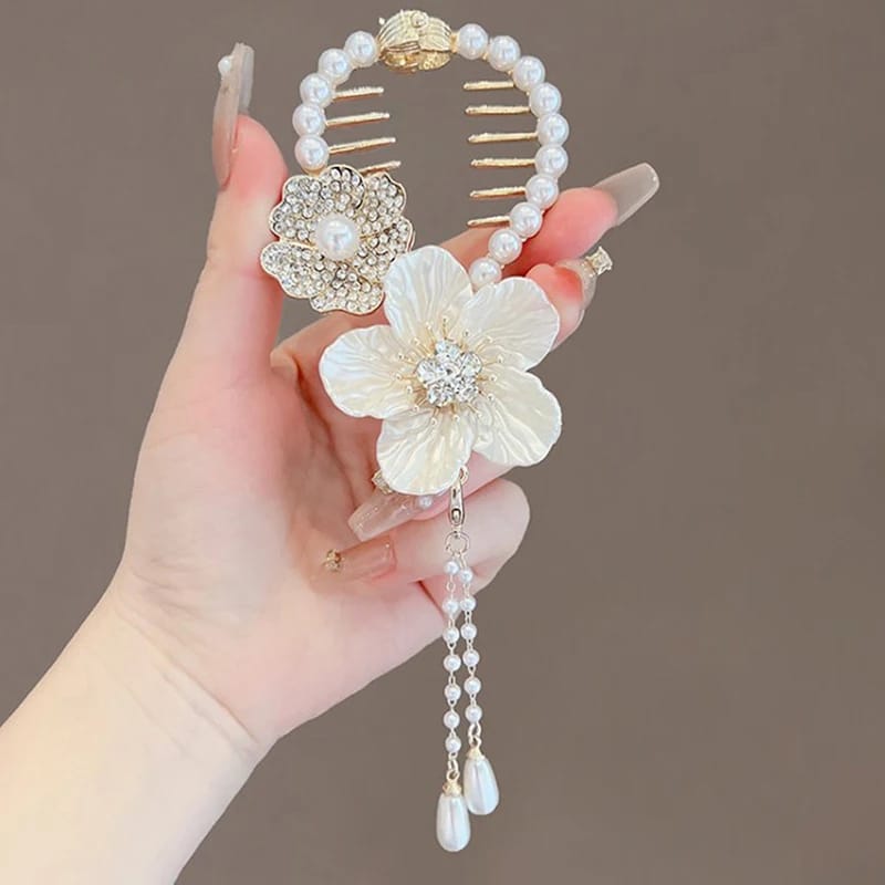 White Flower Tassel Ponytail Buckle