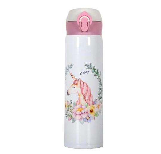 Floral White Unicorn Water Bottle