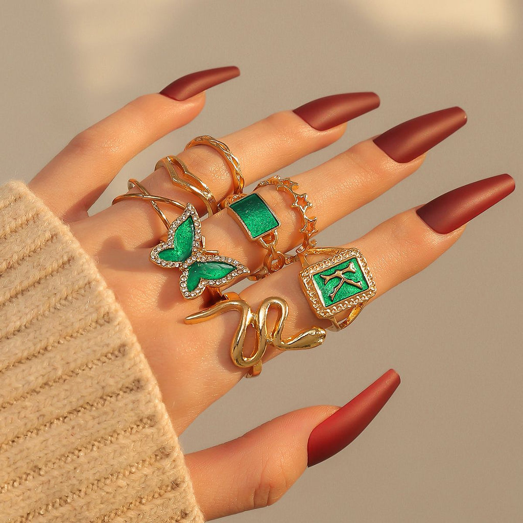 Emerald Green Butterfly Ring Set