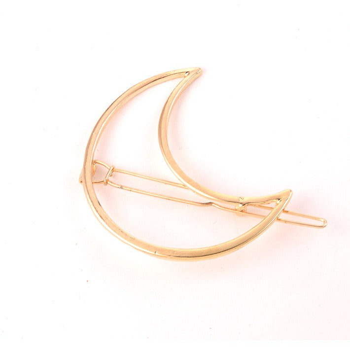 Gold Finish Metal Hair Clip - Moon