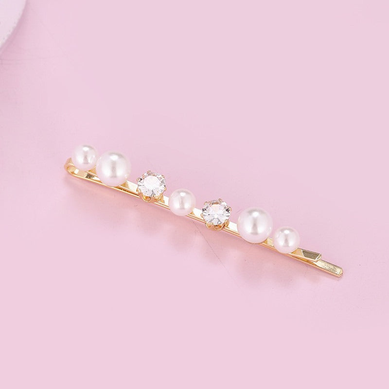 Gold Finish Crystals and Pearl Hair Clip - Plain