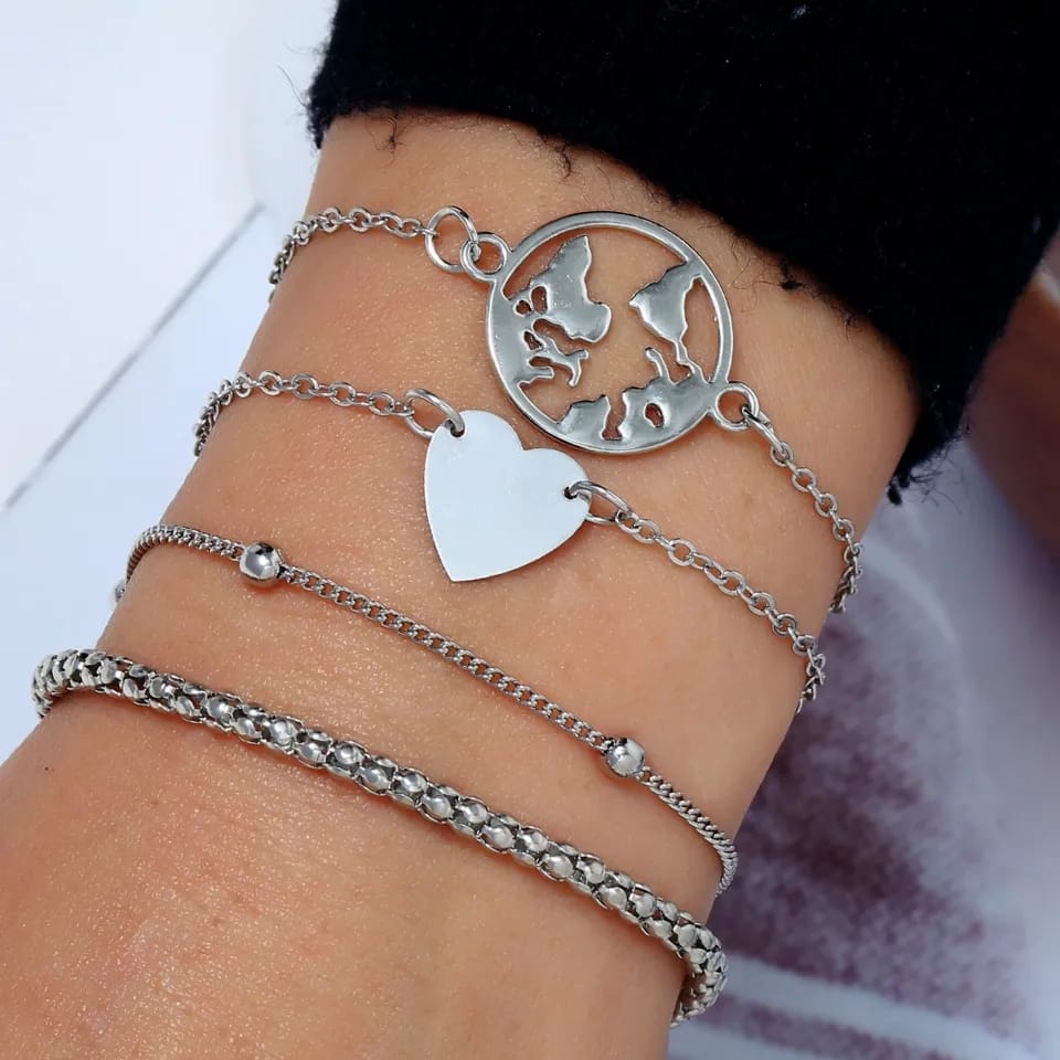 Metallic Heart Bracelet Set of 4