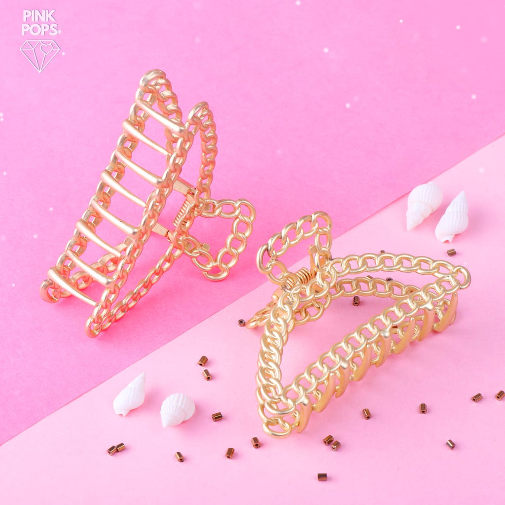Metal Chained Hair Claw - pinkpops.pk