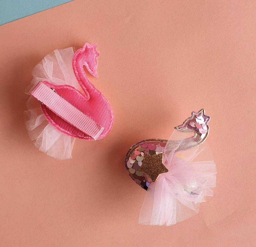 2 Pink swan hair clips