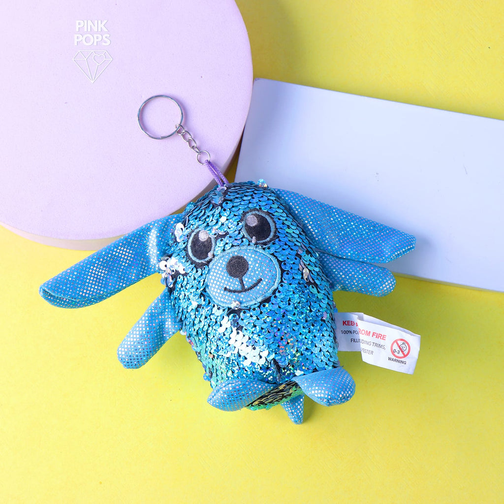 Reversible Sequin Owl & Dog Key Chain