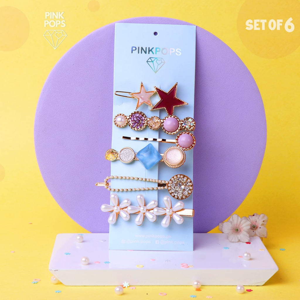 Pink Pops Crystal Star Hair Clip Set-1
