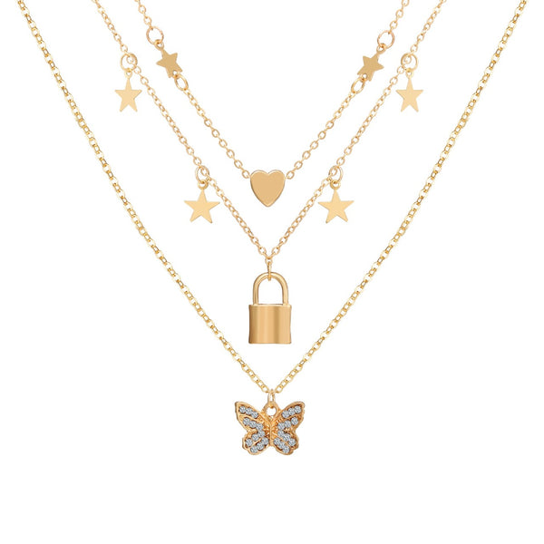 Multi Layered Butterfly Golden World Necklace