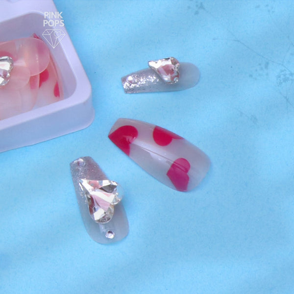 Translucent Heart Diamond Faux Nails