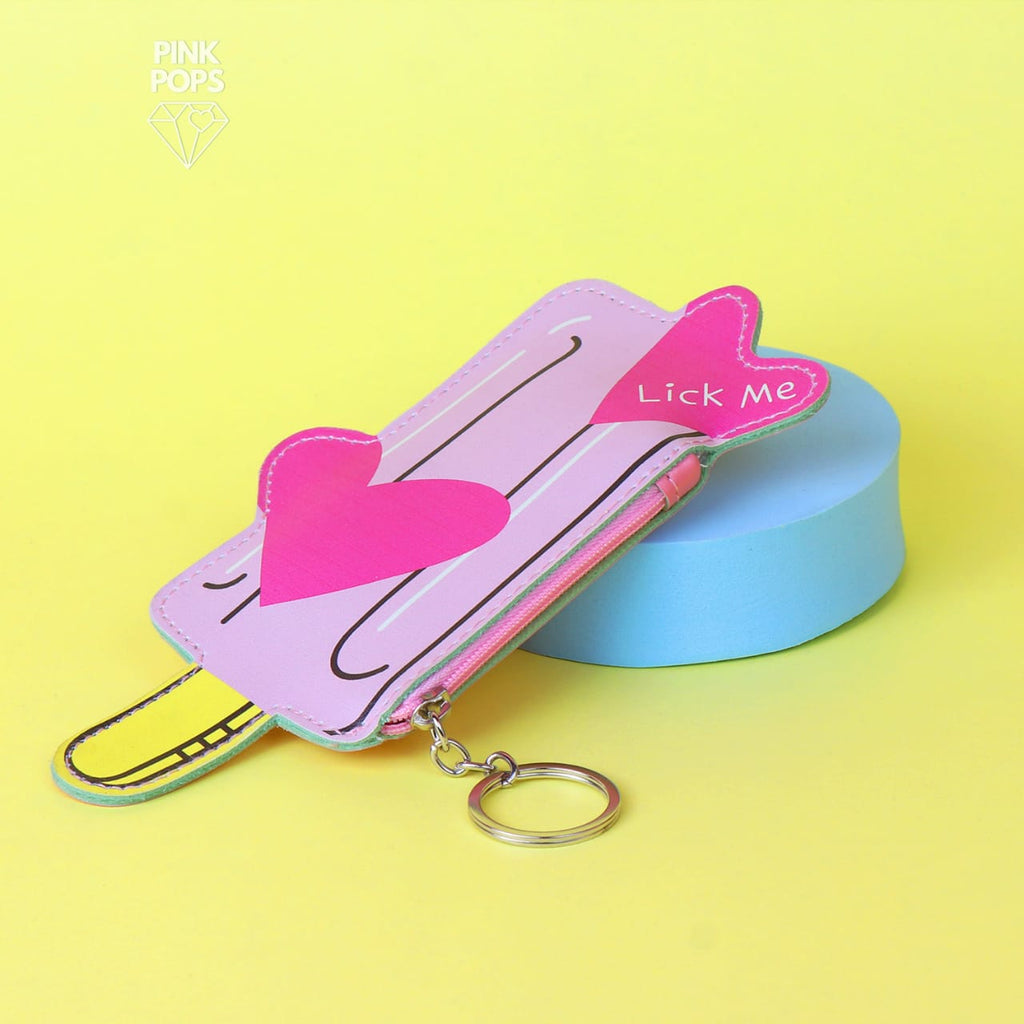 Pink Heart Lick Me Key Chain Coin Pouch