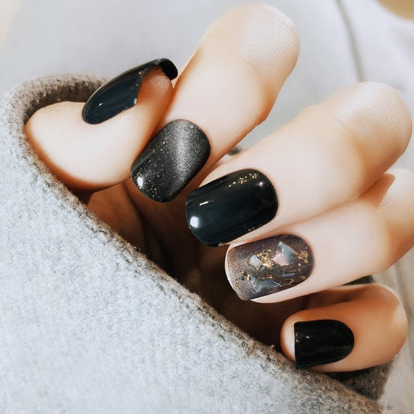 Black Glittery  Faux Nails