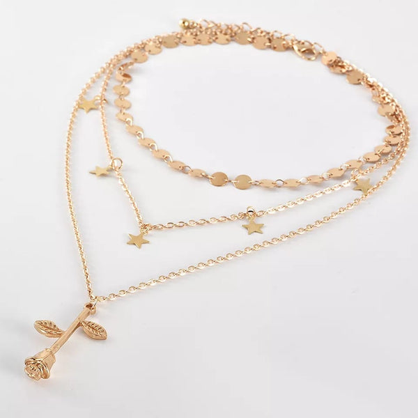 Gold Flower Multi Layer Necklaces0