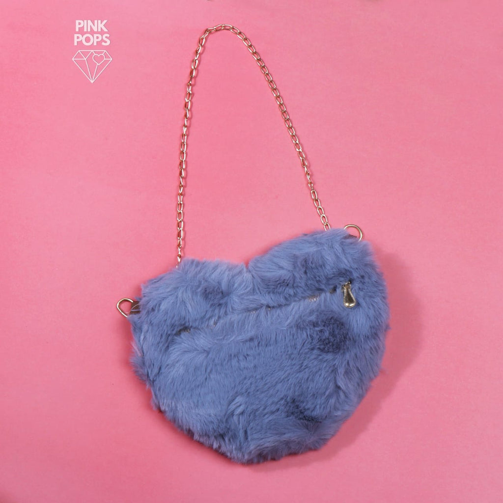 Dusky Gray Plush Heart Purse