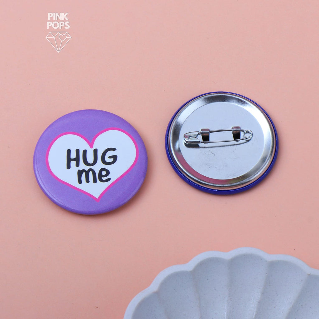 Pink Heart Hug Me Badge