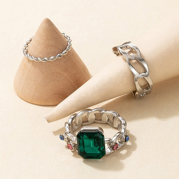 Emerald Stone Rings Set of 3