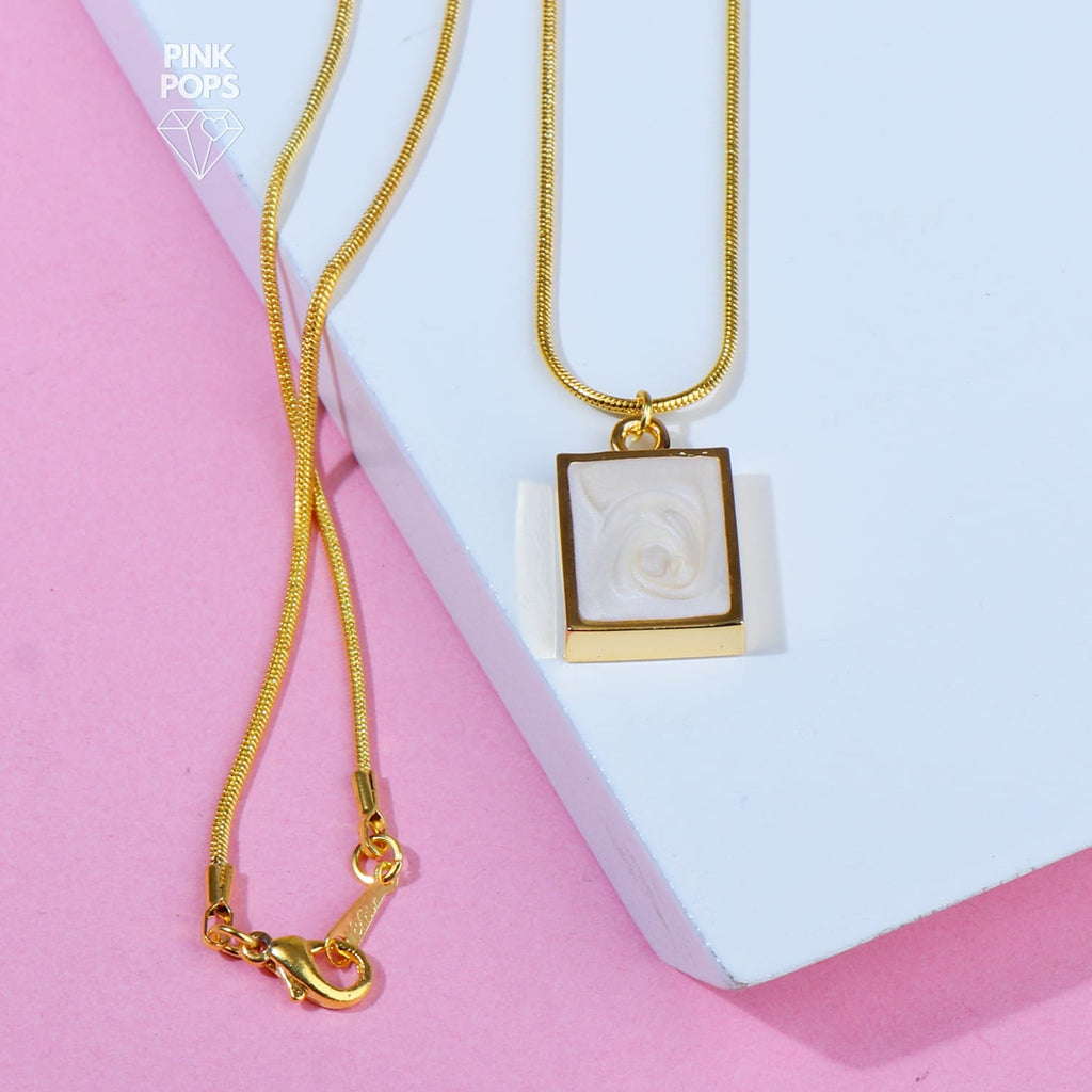 Square Stone Golden Frame Necklace