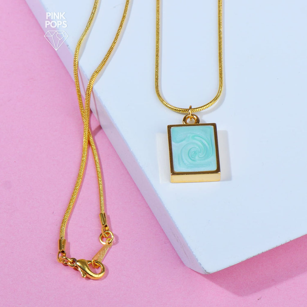 Square Stone Golden Frame Necklace