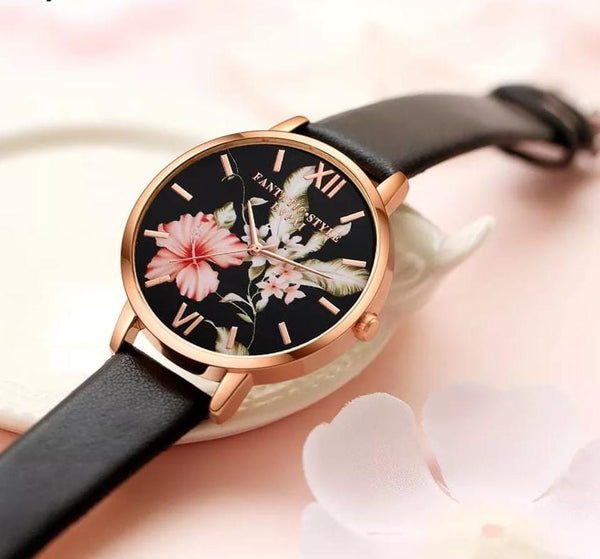 Gold Rose Leather Wrist Watch