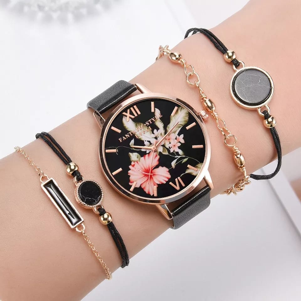 Gold Rose Leather Wrist Watch