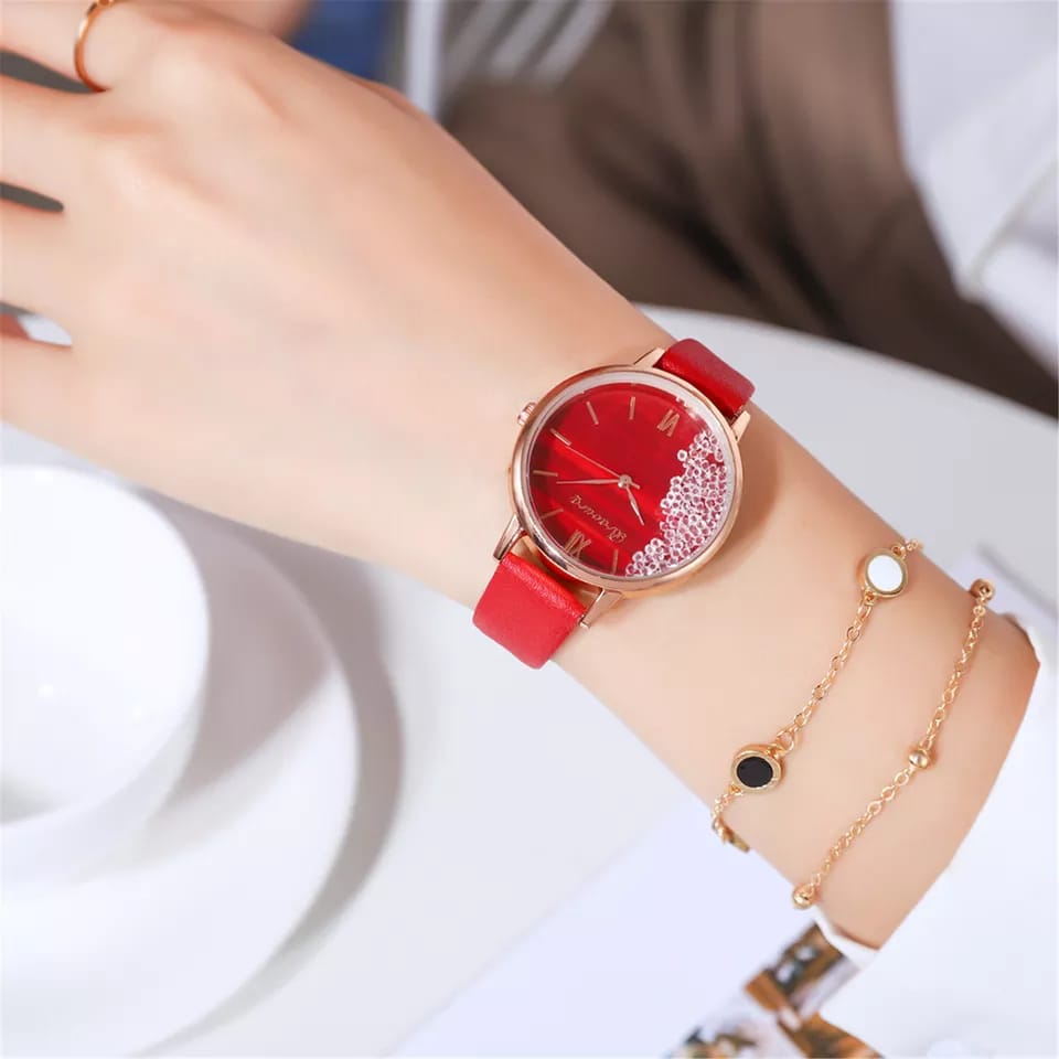 Red Crystal Filling Watch & Bracelet