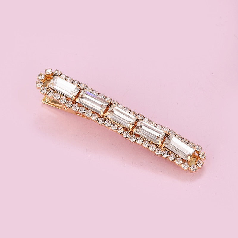 Gold Finish Crystals and Pearl Hair Clip - Rectangle