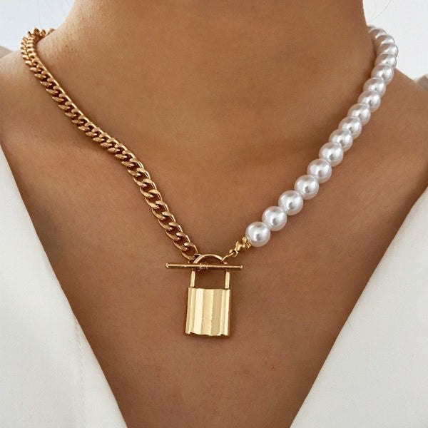 Pearl Golden Lock Pendant